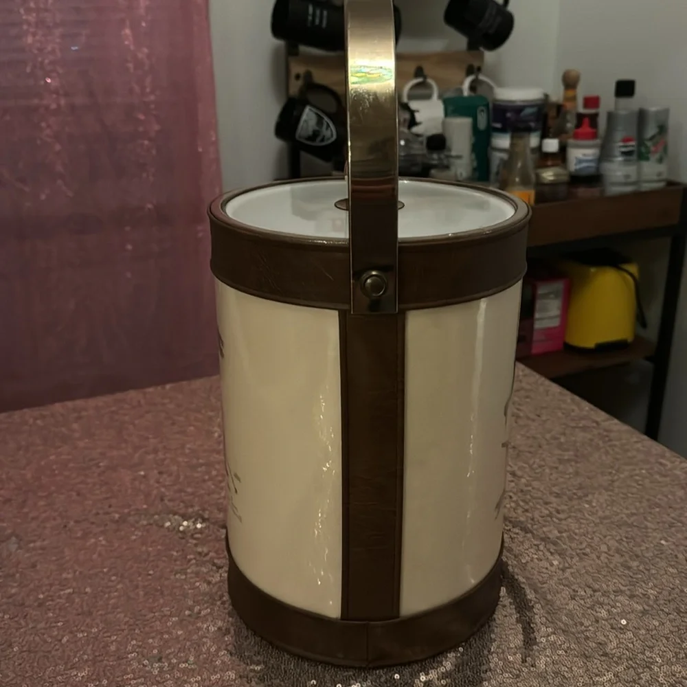 Vintage 1970s Normal Rockwell Double Sided Ice Bucket with Leather Trim MCM